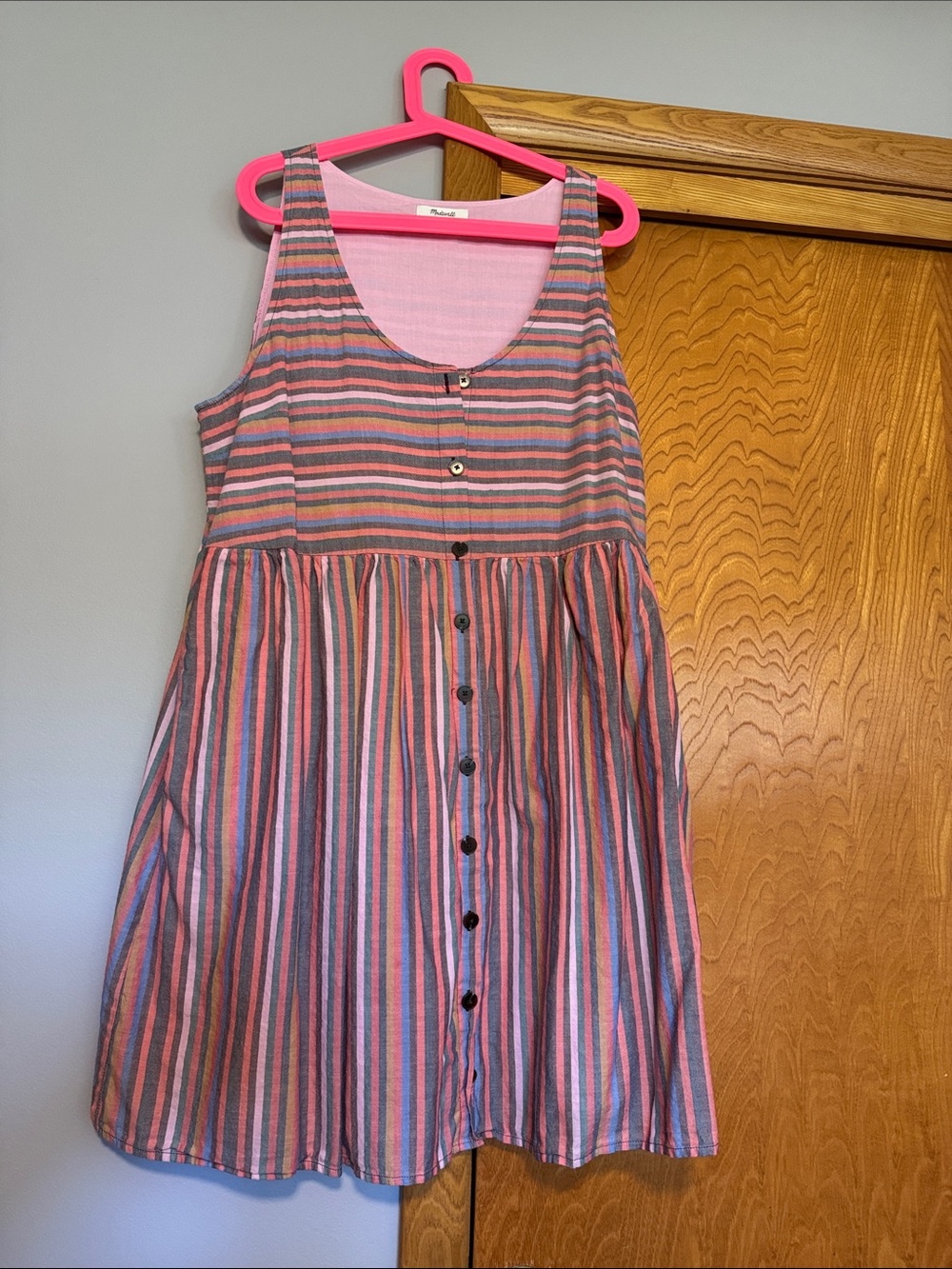 Women’s Madewell XL Pink Multicolor Striped Button-Front Dress summer